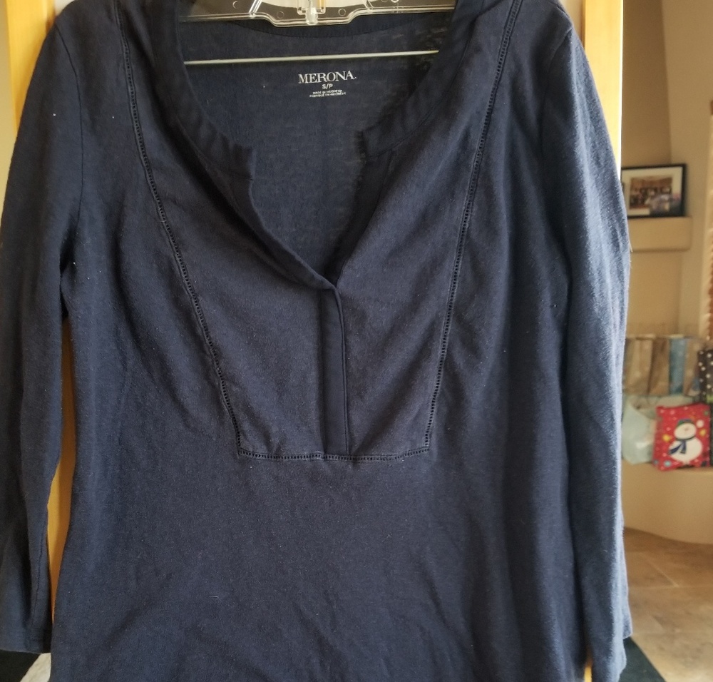 Merona Navy Blue Cotton Blend V-Neck, Small